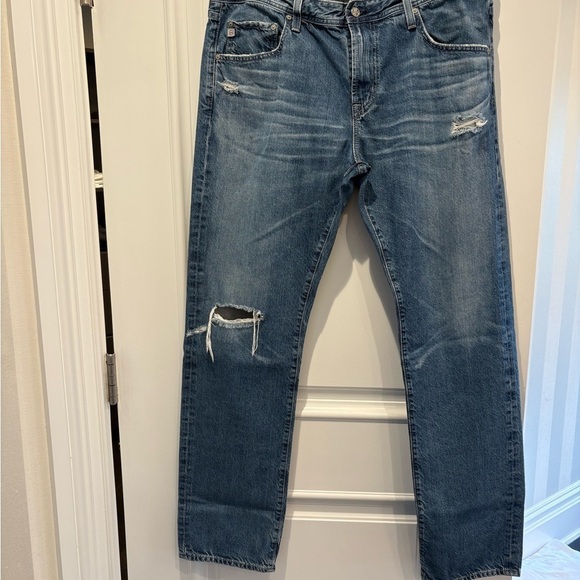 AG Matchbox Slim and straight Relaxed Blue Distressed Jeans - Picture 3 of 13